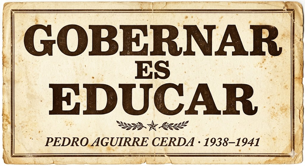 Póster tipográfico con la frase 'Gobernar es educar' atribuida a Pedro Aguirre Cerda, 1938–1941