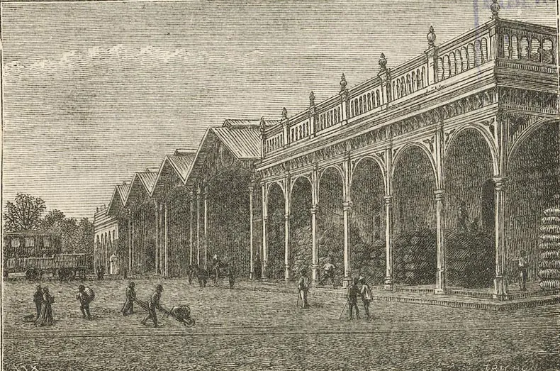 Santiago - Vista interior de la estación de los ferrocarriles (1872) — 1872 | Chile de Ayer