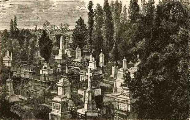 Santiago - Vista parcial del Cementerio (1872) — 1872 | Chile de Ayer