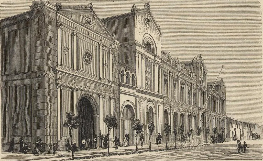Palacio de la Universidad (de Chile) e Iglesia de San Diego. — 1872 | Chile de Ayer