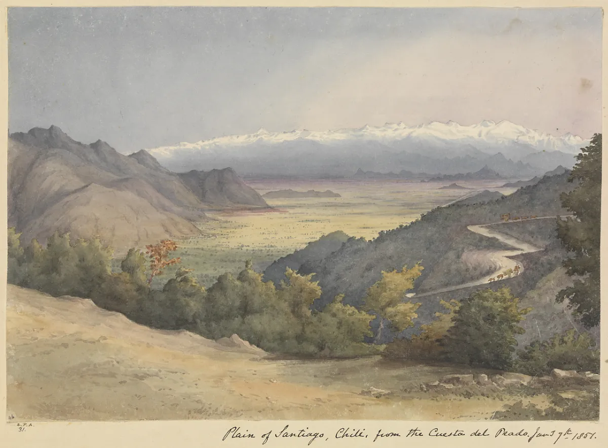 Llano de Santiago desde la Cuesta del Prado, 1851 — aprox. 1851 | Chile de Ayer