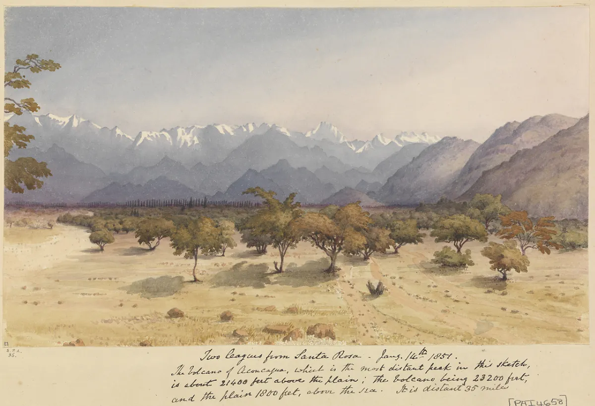 A dos leguas de Santa Rosa de Los Andes, con los Andes y el Aconcagua, 1851 — aprox. 1851 | Chile de Ayer