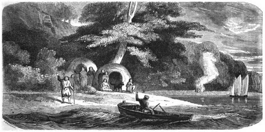 Chozas de los Alacalufes en el Puerto del Hambre — aprox. 1861 | Chile de Ayer