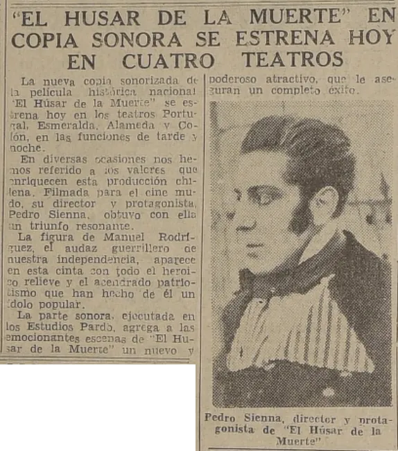 Pedro Sienna, director de El Húsar de la Muerte, 1942 — aprox. 1942 | Chile de Ayer