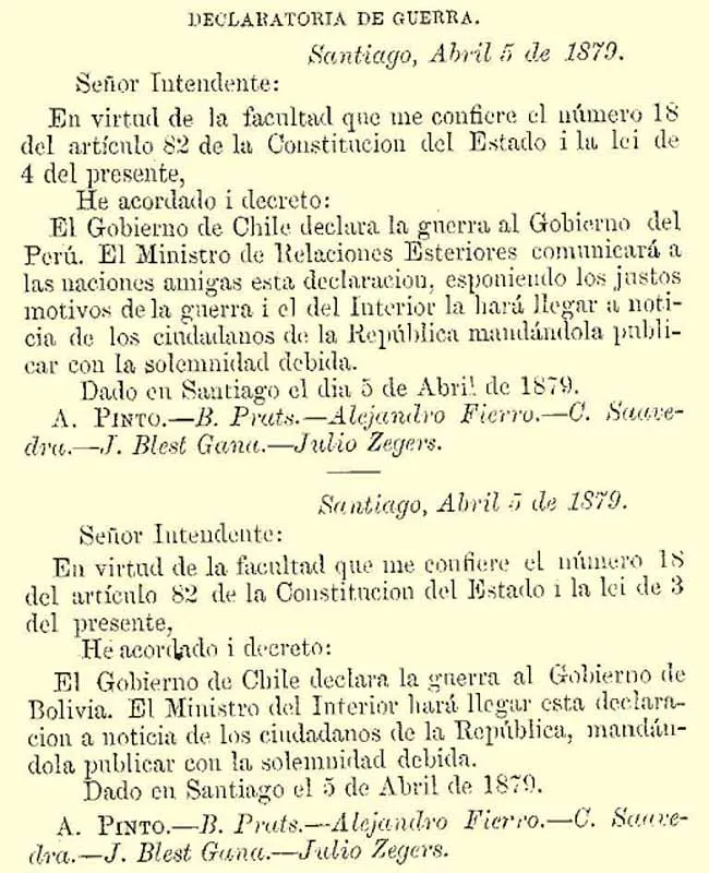 Declaración de guerra de Chile a Perú y Bolivia — aprox. 1879–1930 | Chile de Ayer
