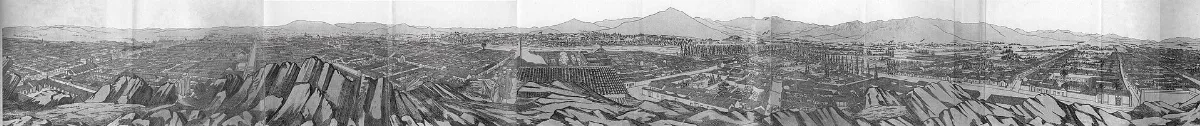 Dibujo panorámico de Santiago de Chile en 360 grados, 1855 — aprox. 1855–1930 | Chile de Ayer