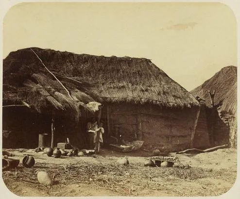 Vivienda de adobe con techo de paja en zona montañosa — aprox. 1890–1930 | Chile de Ayer
