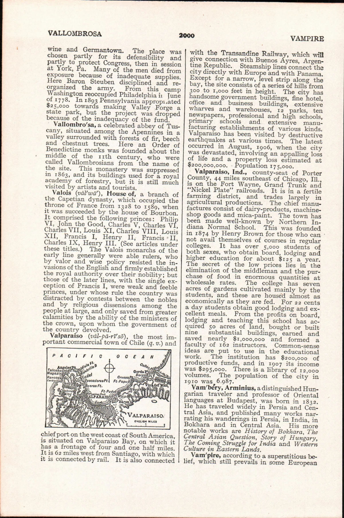 Mapa histórico de Valparaíso en enciclopedia — aprox. 1890–1930 | Chile de Ayer