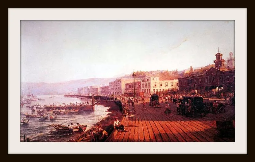 Muelle de Valparaíso, pintura de Thomas Somerscales — aprox. 1890–1930 | Chile de Ayer