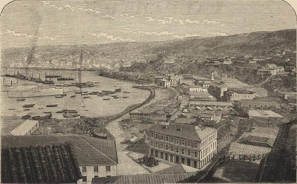 Valparaíso - Vista del puerto, tomada del cerro del Castillo — 1872 | Chile de Ayer