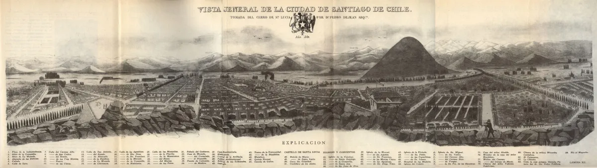 Vista panorámica de Santiago desde el cerro Santa Lucía, 1867 — 1867 | Chile de Ayer