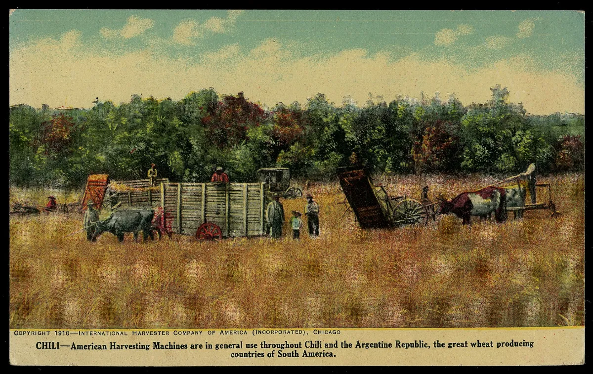 Cosecha con maquinaria americana en Chile, 1910 — aprox. 1910–1930 | Chile de Ayer