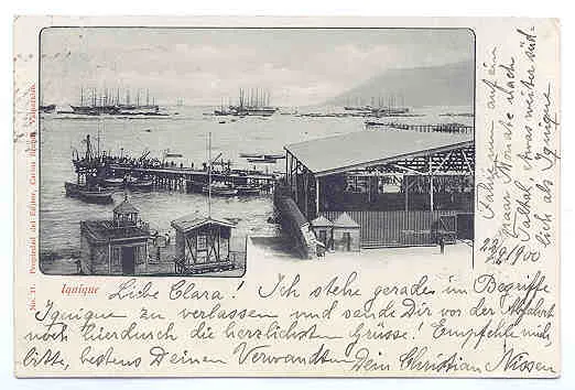 Vista del puerto de Iquique con barcos en la rada — aprox. 1900–1930 | Chile de Ayer
