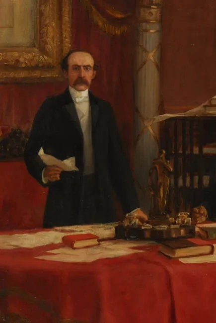 Presidente José Manuel Balmaceda en el Consejo de ministros del 7 de enero de 1891. Detalle del óleo de Pedro Subercaseaux. — aprox. 1910 | Chile de Ayer