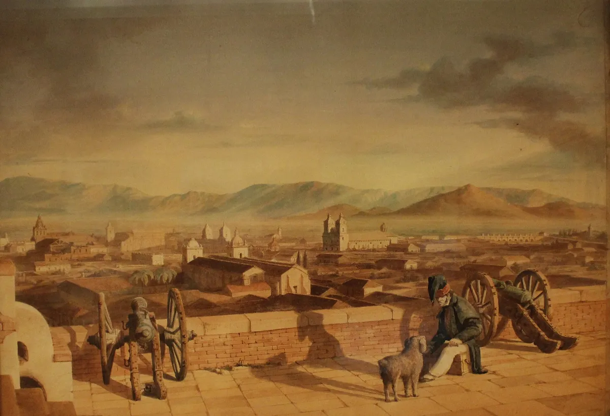 Vista de Santiago desde el Castillo de Hidalgo en el Cerro Santa Lucía — aprox. 1831 | Chile de Ayer