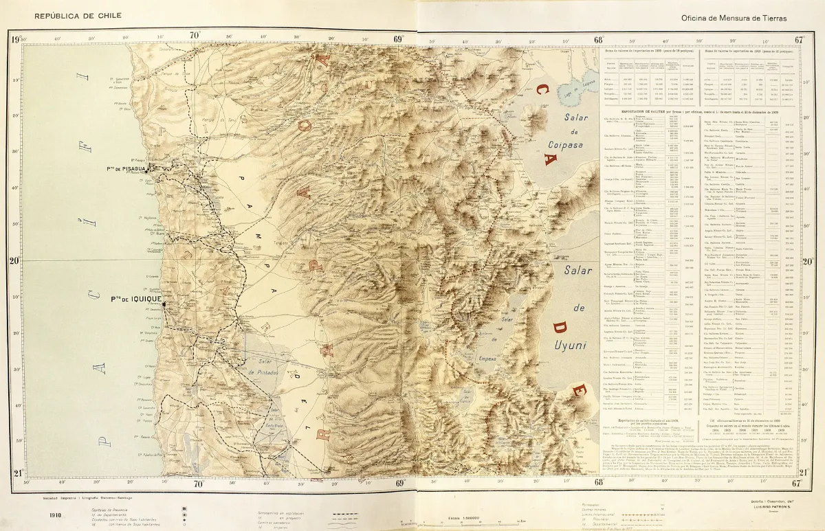Mapa provincial del norte de Chile con salares de Atacama — aprox. 1911 | Chile de Ayer