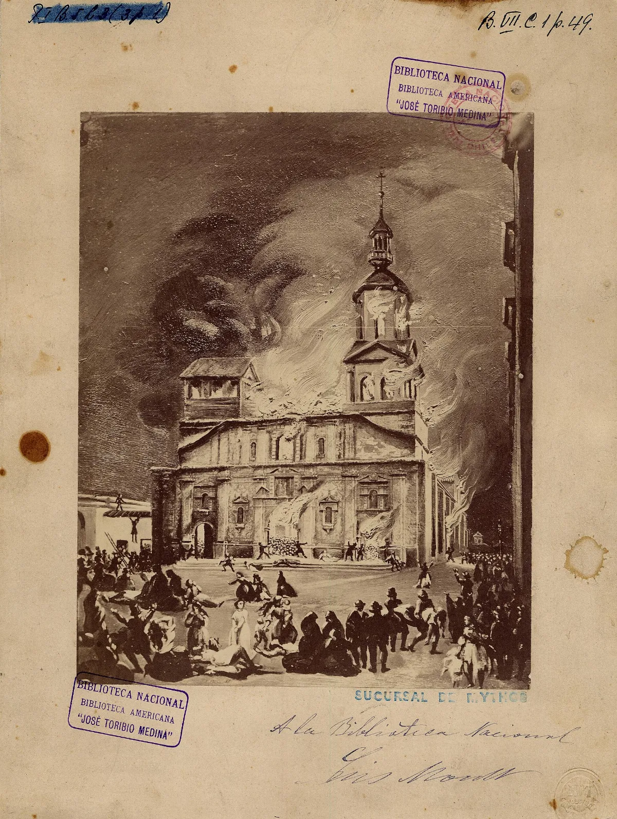 Incendio de la Iglesia de la Compañía de Jesús, 8 de diciembre de 1863, Santiago — aprox. 1850 | Chile de Ayer