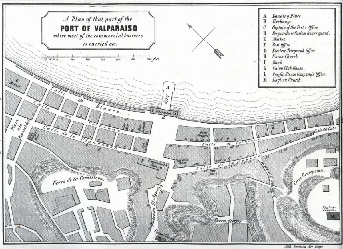 Plano del Puerto de Valparaíso, zona comercial, 1862 — aprox. 1862 | Chile de Ayer