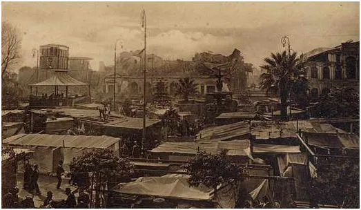 Plaza Victoria con campamentos luego del terremoto de 1906 de Valparaíso — aprox. 1906 | Chile de Ayer