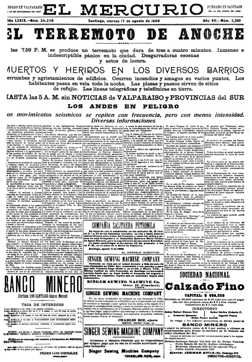 Portada de El Mercurio del 17 de agosto de 1906 — aprox. 1906 | Chile de Ayer