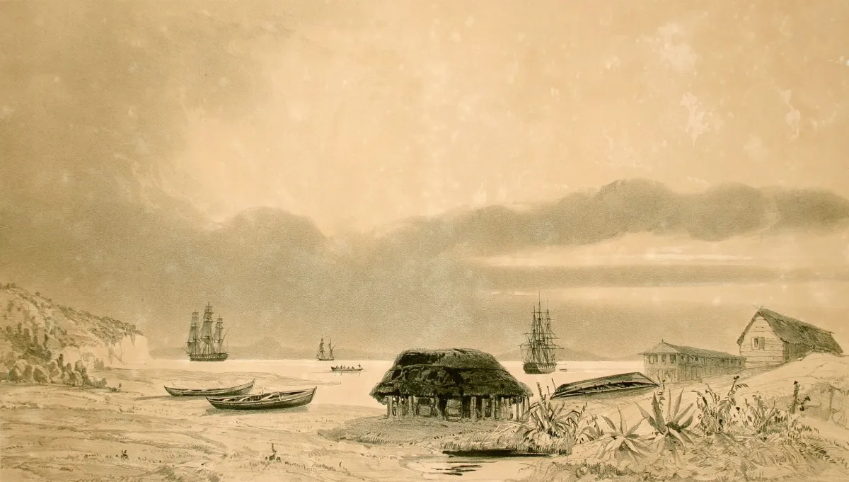 Establecimiento ballenero en la isla Quiriquina — aprox. 1846 | Chile de Ayer