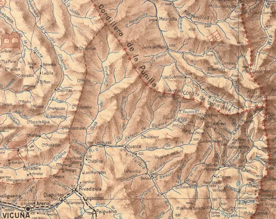 Cordilleras de Doña Ana y cordillera de Punilla, al noreste de Vicuña, Chile. — aprox. 1910 | Chile de Ayer
