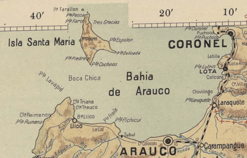 Mapa de la bahía de Arauco — aprox. 1910 | Chile de Ayer