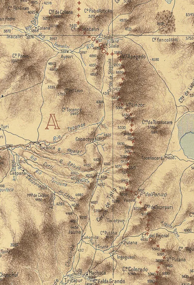 Mapa topográfico región de La Araucanía con Temuco y Tocopilla — aprox. 1910 | Chile de Ayer