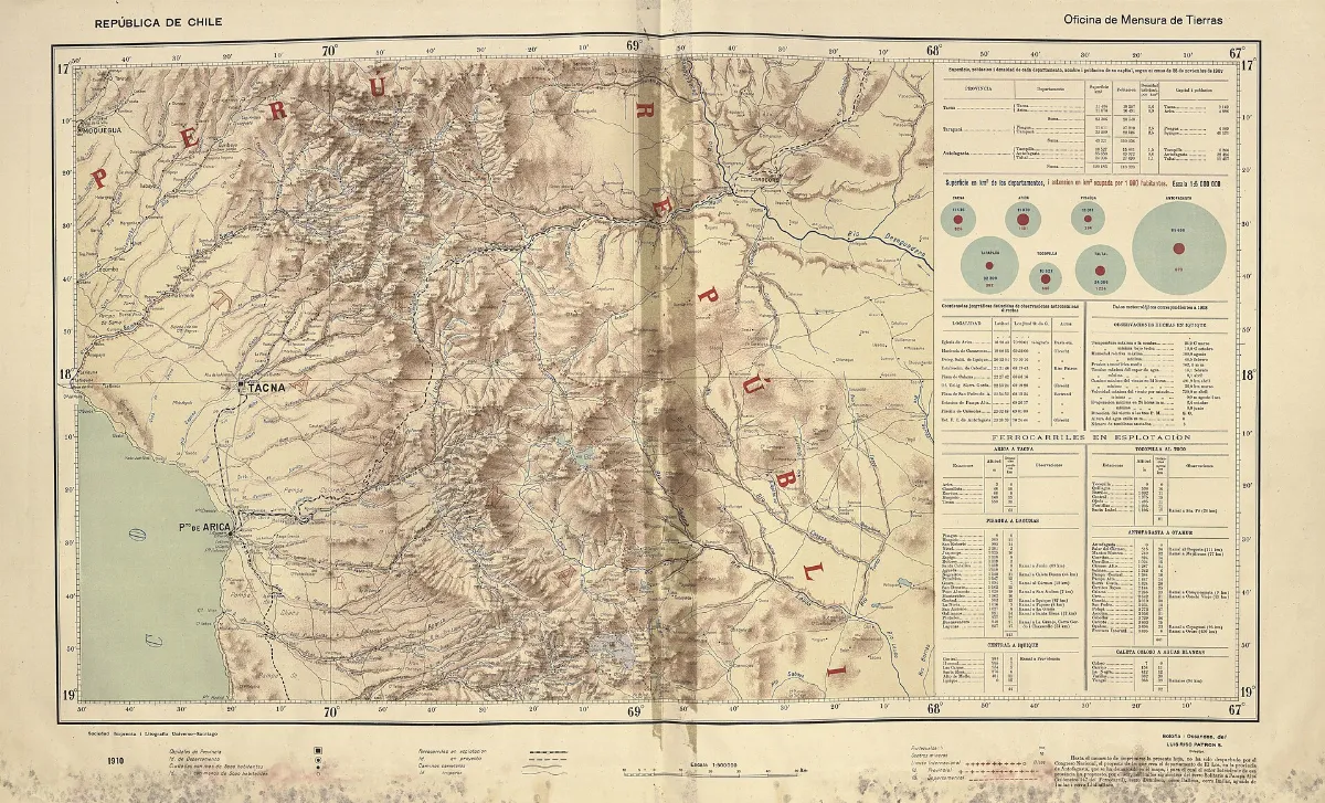 Mapa provincial Chile central con estadísticas demográficas 1910 — aprox. 1910 | Chile de Ayer