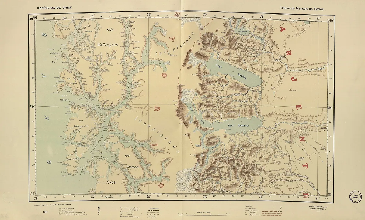 Mapa provincial República de Chile con topografía y división administrativa — aprox. 1910 | Chile de Ayer