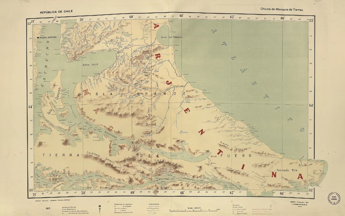 Mapa provincial República de Chile con límites y topografía, 1911 — aprox. 1910 | Chile de Ayer