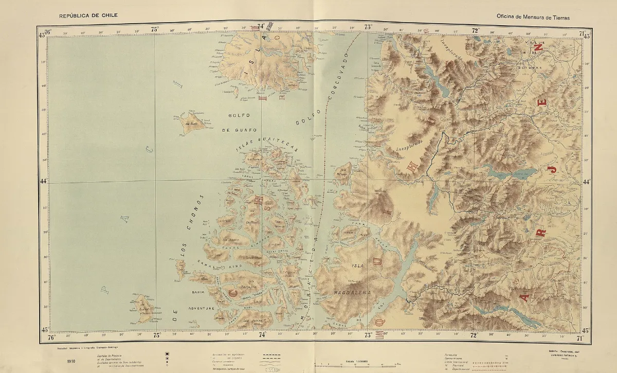 Mapa provincial austral, Golfo de Guafo e Isla Guaitecas — aprox. 1910 | Chile de Ayer