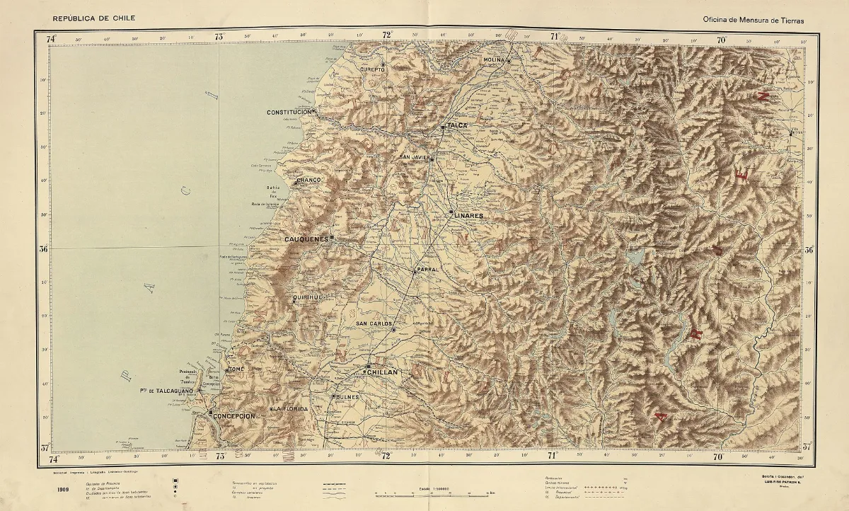 Mapa provincial zona central y sur de Chile, 1910 — aprox. 1910 | Chile de Ayer