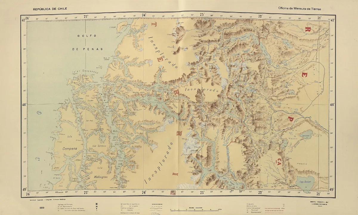 Mapa provincial República de Chile, Oficina de Mensuración de Tierras, 1910 — aprox. 1910 | Chile de Ayer