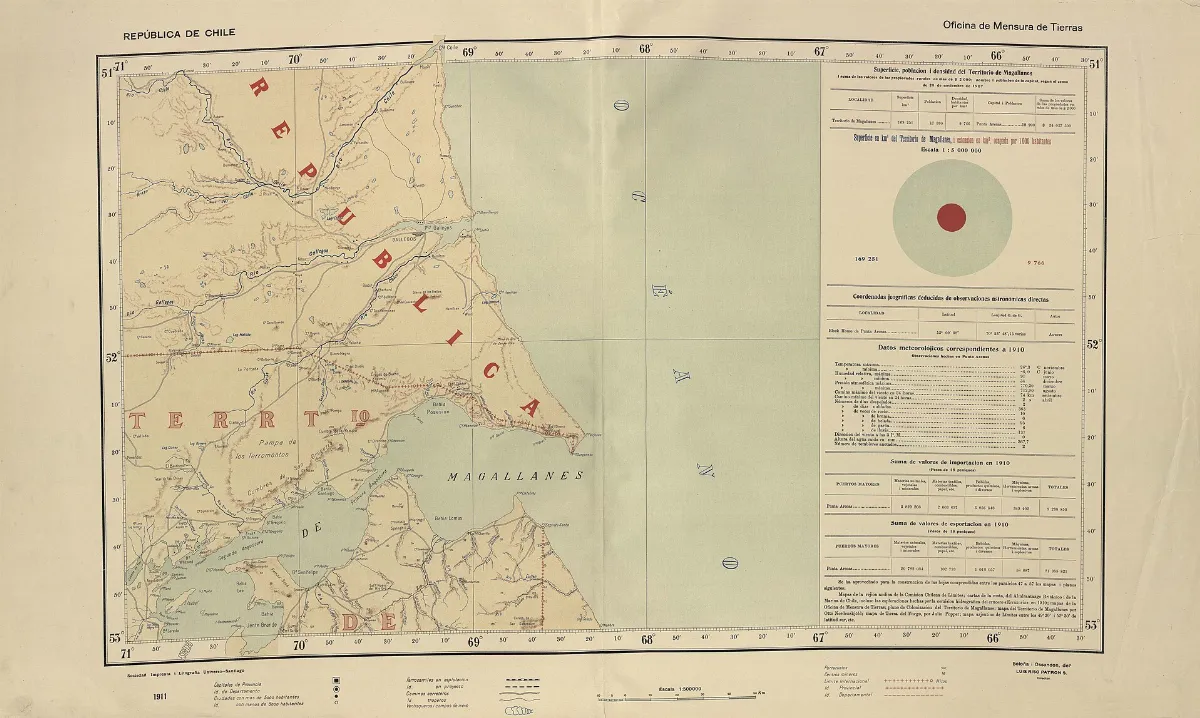 Mapa provincial de Chile con datos estadísticos y topografía — aprox. 1910 | Chile de Ayer