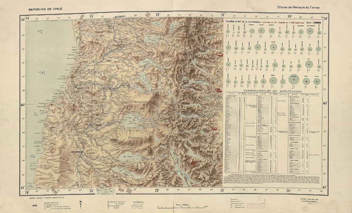 Mapa provincial del Atlas Centenario con ferrocarriles y leguas — aprox. 1910 | Chile de Ayer