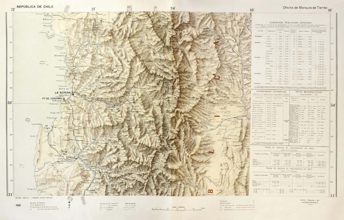 Mapa provincial de La Serena con datos climatológicos — aprox. 1911 | Chile de Ayer