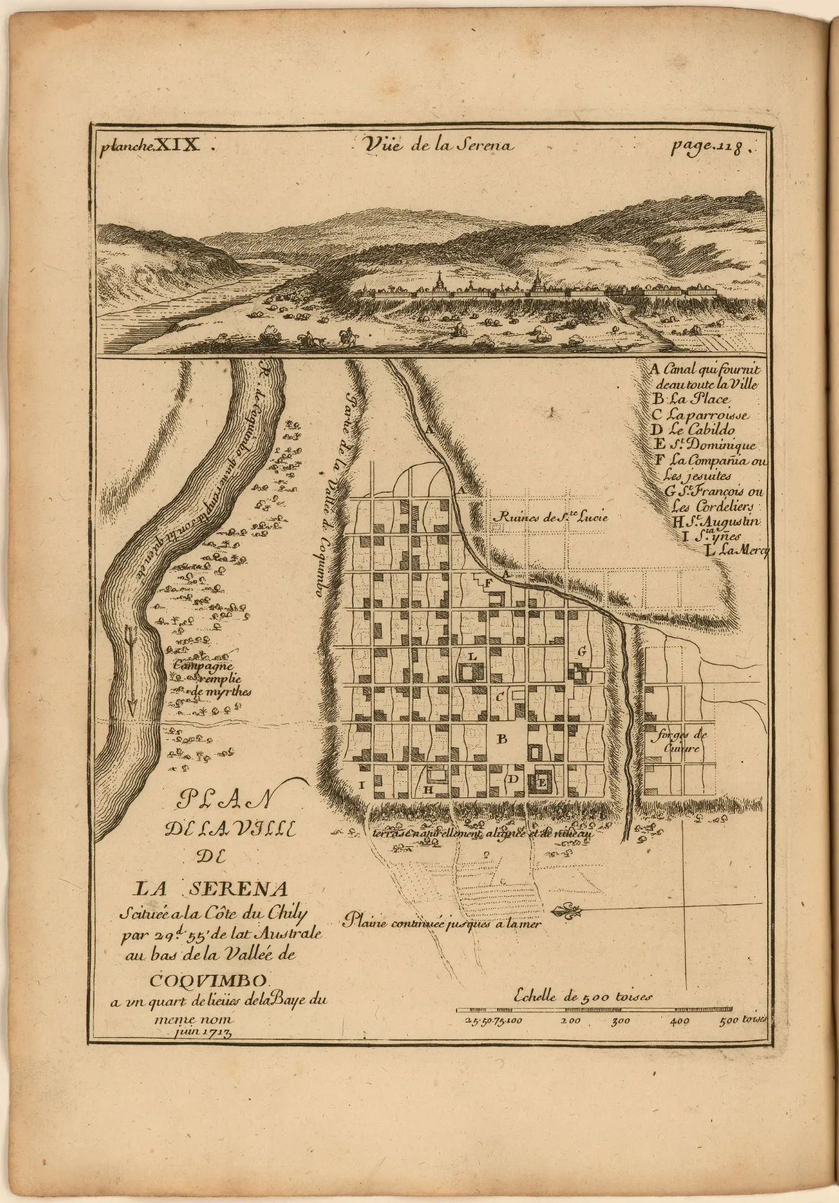 Mapa grabado del asentamiento de La Serena — aprox. 1910 | Chile de Ayer