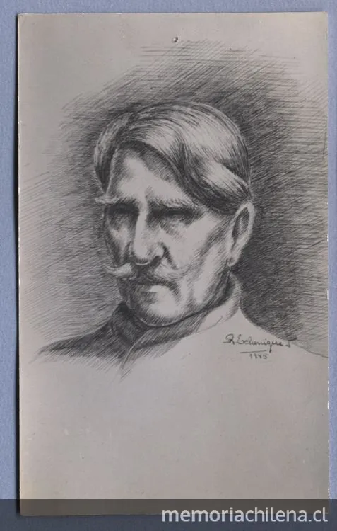 Alberto Ghiraldo, dibujo del retrato frontal de rostro — 1945 | Chile de Ayer