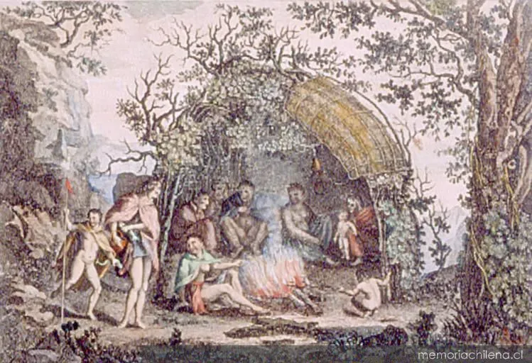 Americani della Terra del Fuoco Nelle loro Capanne, 1774 — 1774 | Chile de Ayer