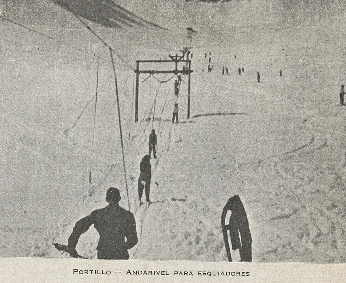 Andarivel para esquiadores, Portillo, 1945 — 1945 | Chile de Ayer