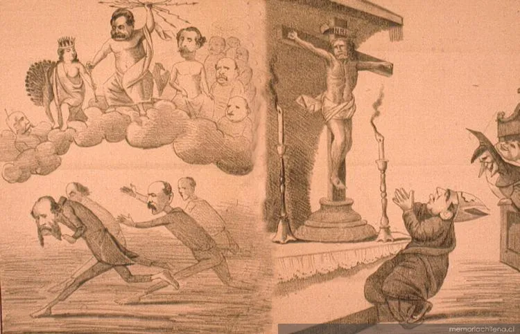 Annuit et tortum nutum tremefecit olimpum: un altar i un crucifijo, 1885 — 1885 | Chile de Ayer