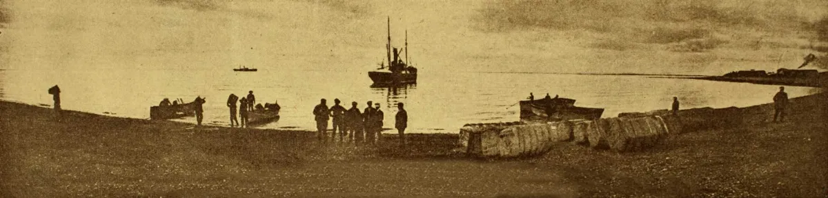 Barco cargando lana en la bahía San Gregorio, Magallanes, 1924 — 1924 | Chile de Ayer