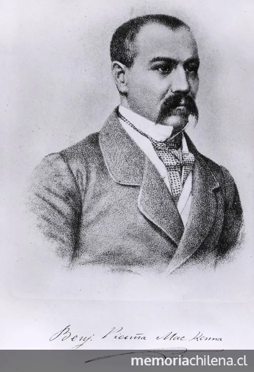 Benjamín Vicuña Mackenna, grabado de perfil — 1900 | Chile de Ayer