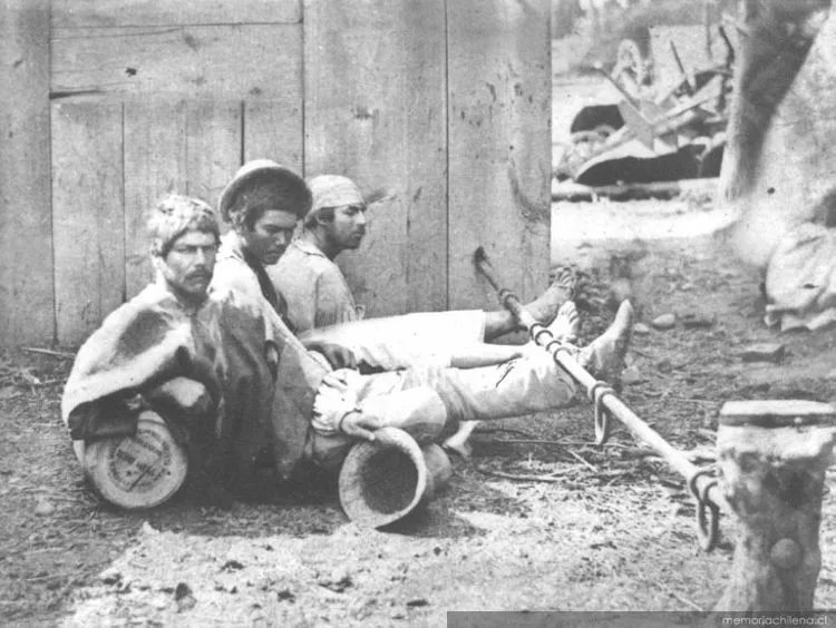 Castigo recibido por peones en barra en Troncoso (Angostura) durante la construcción de la línea férrea al sur, 1862 — 1862 | Chile de Ayer