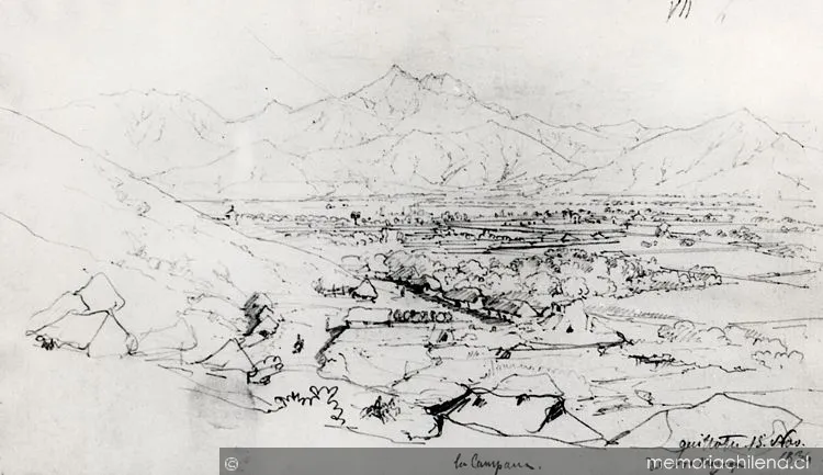 [Dibujo del valle del sector del Cerro La Campana] — 1834 | Chile de Ayer