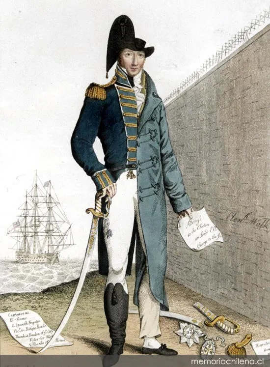 Grabado de Lord Cochrane, pirata y diputado, 1815 — 1815 | Chile de Ayer