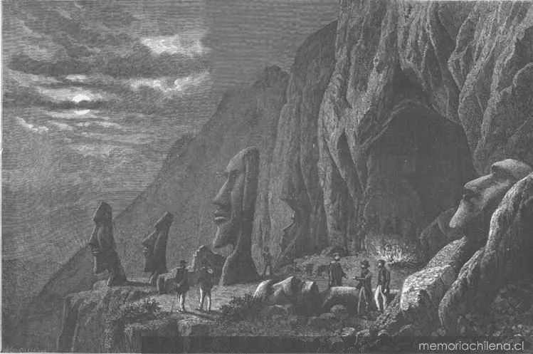 Campamento francés en el cráter del Rano Raraku — 1888 | Chile de Ayer