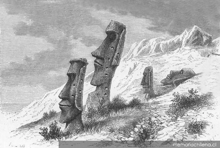 Interior del volcán Rano Raraku — 1888 | Chile de Ayer