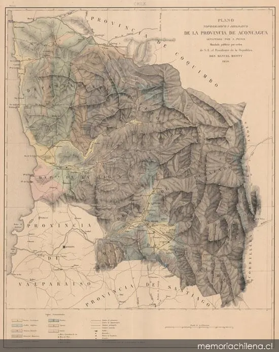 Plano topográfico y jeológico de la Provincia de Aconcagua, 1859 — 1859 | Chile de Ayer